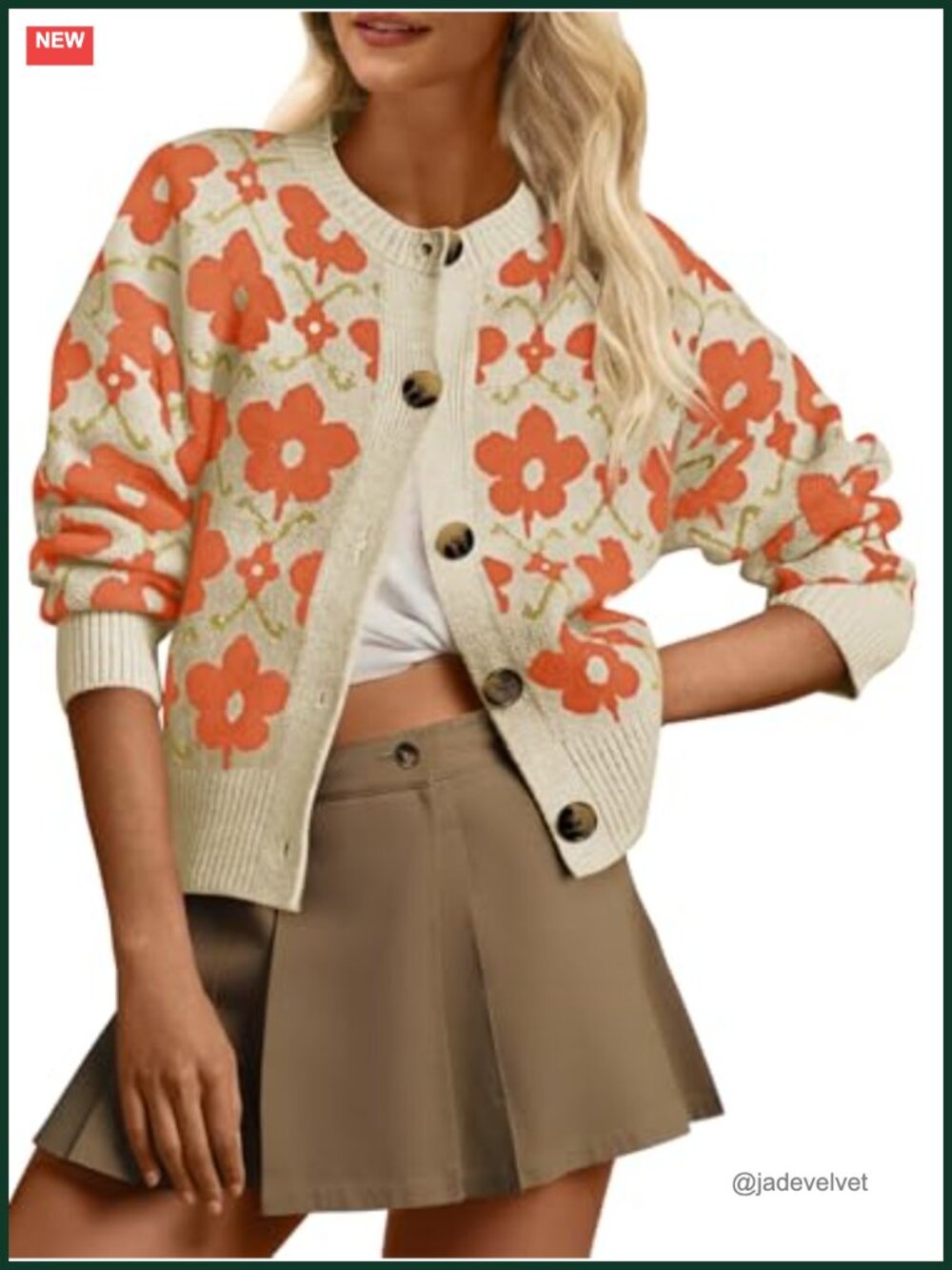 Vintage Floral Cardigan Sweater Long Sleeve Button Down Knit Retro Coat